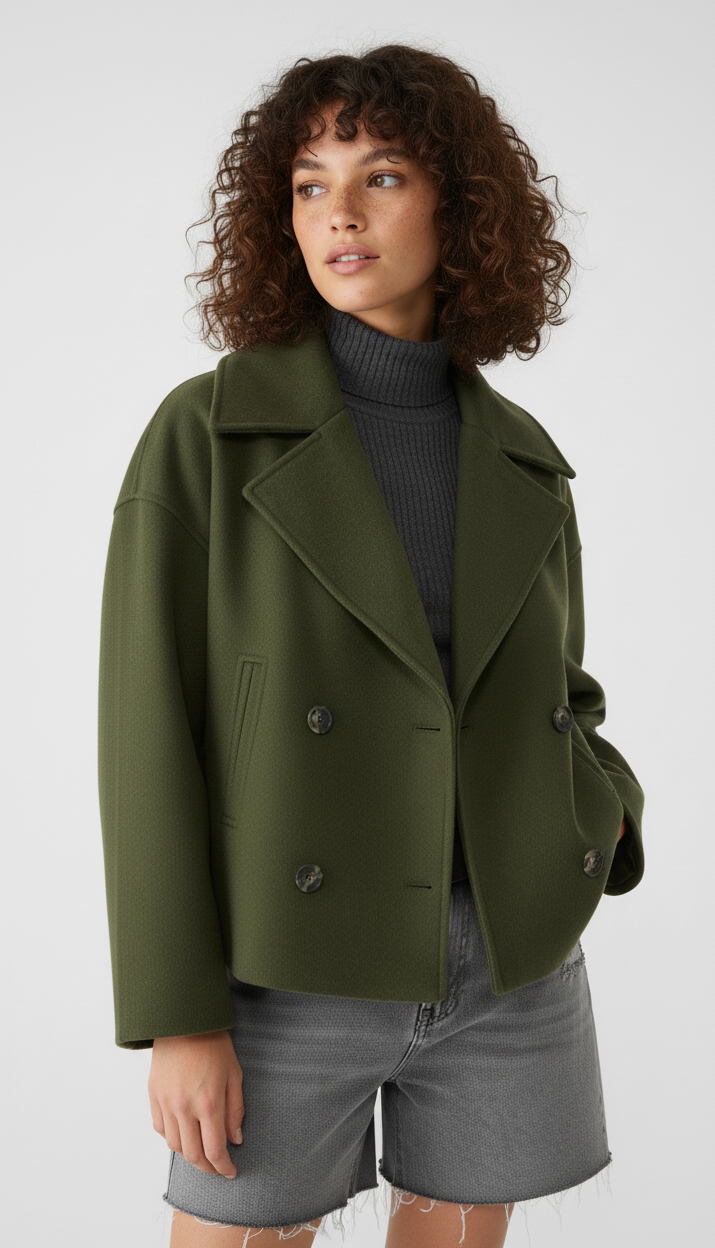 Marga | Women's Double-Breasted Short Jacket - Stylish Outerwear Elegant Fashion
